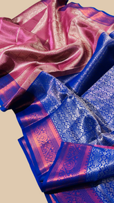 Light Pink and Royal Blue Tissue Silk Saree